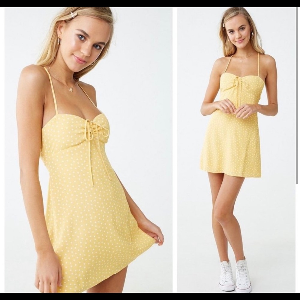 F21 yellow polkadot sun dress